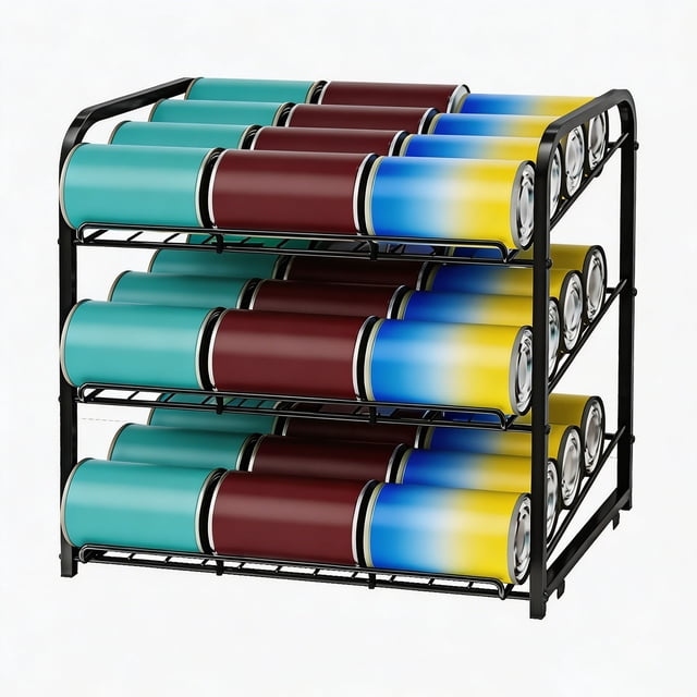 Organizador de estante para latas, organizador de almacenamiento de latas apilable de 3 niveles, para almacenamiento de alimentos, cocina o despensa, capacidad para 36 latas, color negro