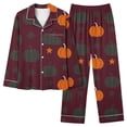 thumbnail image 3 of VBTAPA Halloween Womens Pajama Set Black Cat Pumpkin Sleepwear Long Sleeve Button Down Shirt with Matching Pants Comfy PJ Loungewear Wine XL, 3 of 6