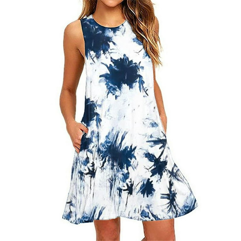 Simplmasygenix Dress for Holiday Parties Clearance Womens Sleeveless Dresses  Clearance Plus Size High Waist Flowers Printing Slimming Dress 