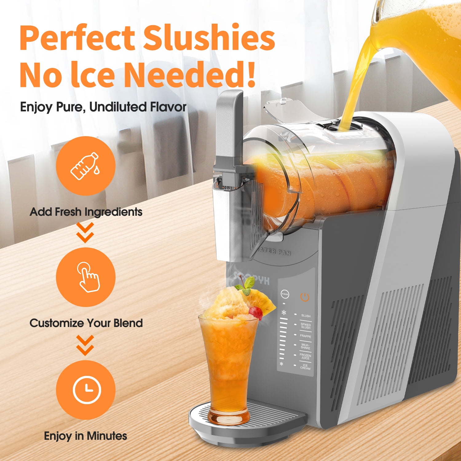 SOOPYK Slushie Machine,Frozen Drink Maker with Self-Cleaning for Home,Rapid Chill Technology,No Ice Needed,Adjustable Hardness,6 Preset,Gray&Sliver,Margaritas, Frappes,Milkshakes
