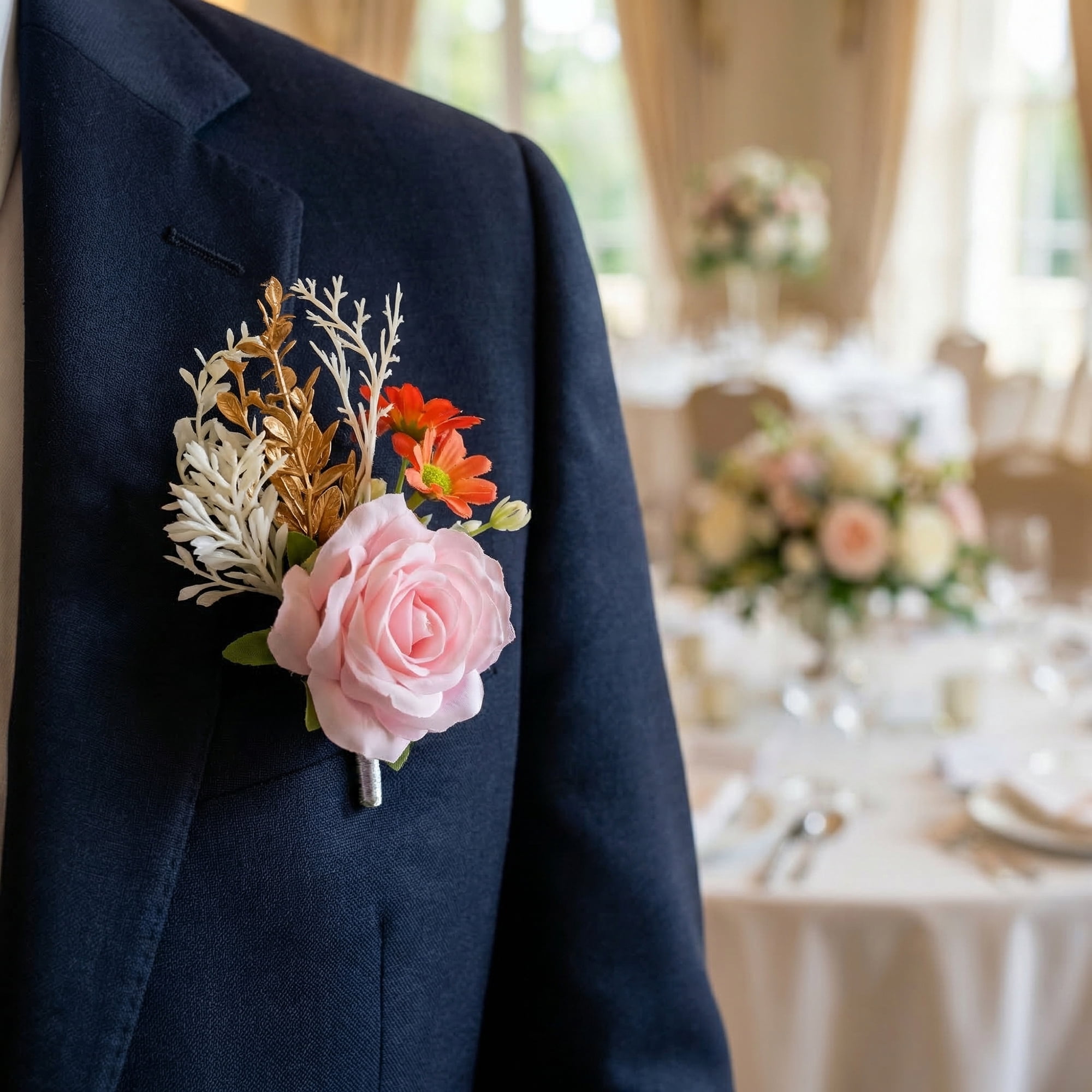 Unique Bargains 4Pcs Artificial Rose Corsage with Pins for Men Pink 5.7 in