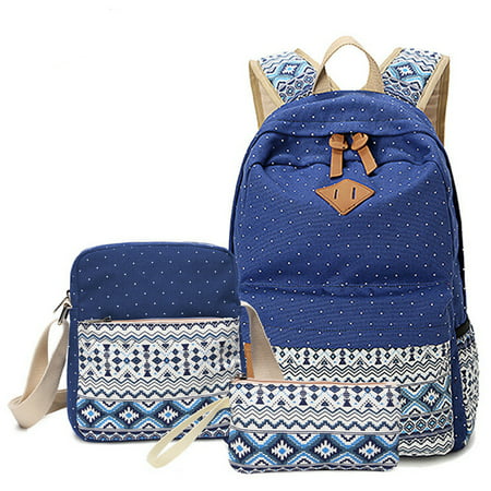 Deep Blue Lightweight Canvas school Backpack for Teen Girls, School Light Blue Shoulder Bags for