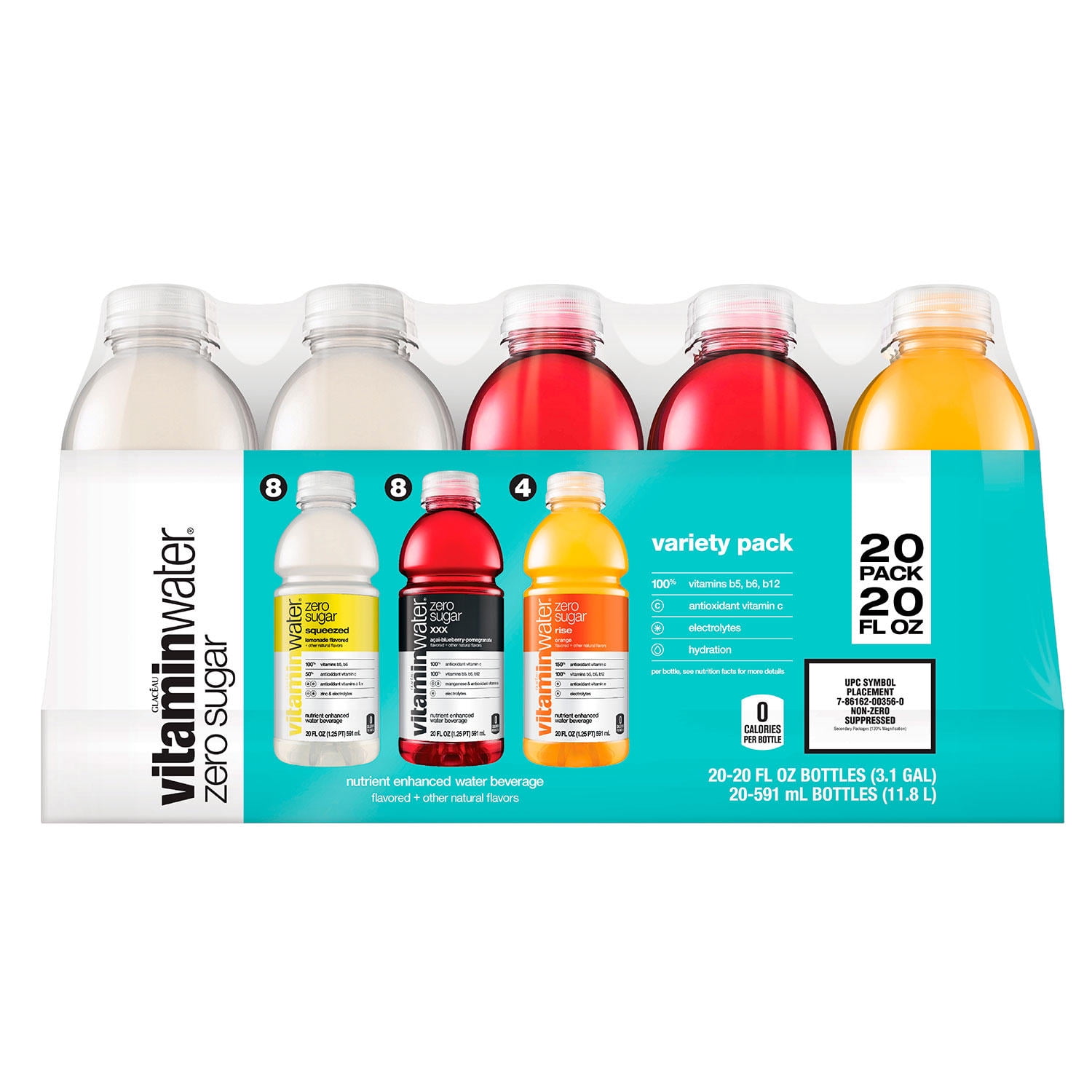 Glaceau VitaminWater Zero, Variety Pack, 20 Fl Oz, 20 Ct