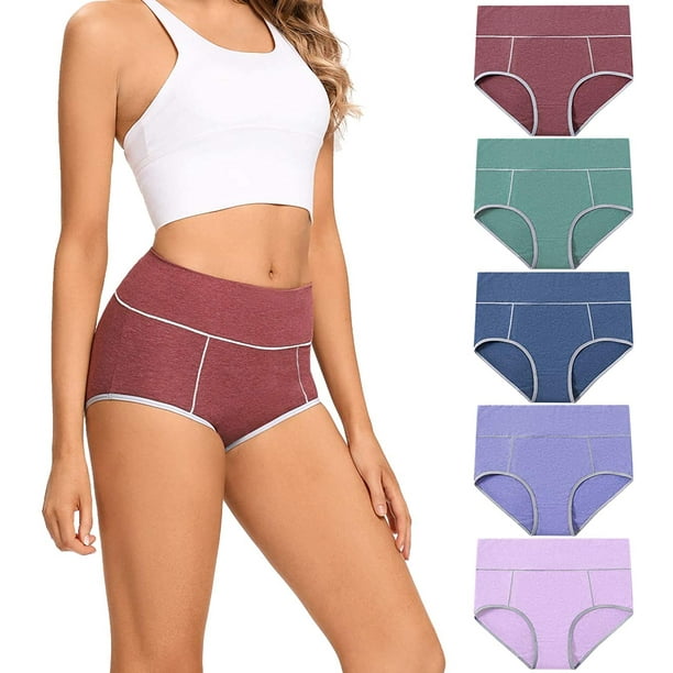 Women's High Waisted Cotton Underwear Ladies Soft Full Briefs Panties 5-Pack