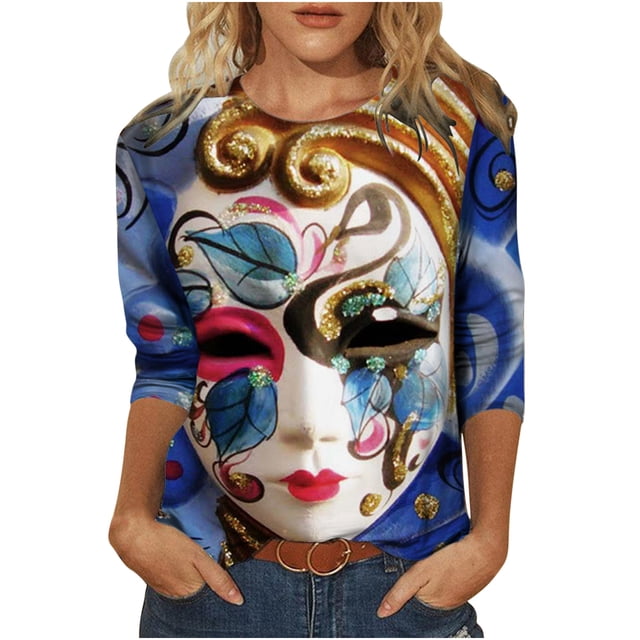 Blusa de cuello redondo cómoda de manga larga con estampado de grafiti de novedad clásica para mujer Pompotops gfhjh19399