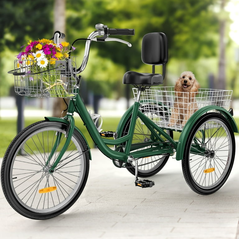 IMISATOS 026PXJ 26 Adult Tricycle 3 Wheel Bikes 1 Speed Trike Bike 24 Matte Green