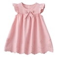 thumbnail image 3 of Ulanda Girls Sleeveless Bowknot Dress Scalloped Hem Casual Dresses 2026 Fashion Summer Twirl Dress for Toddler Kids (Pink, 2-3 Years), 3 of 7