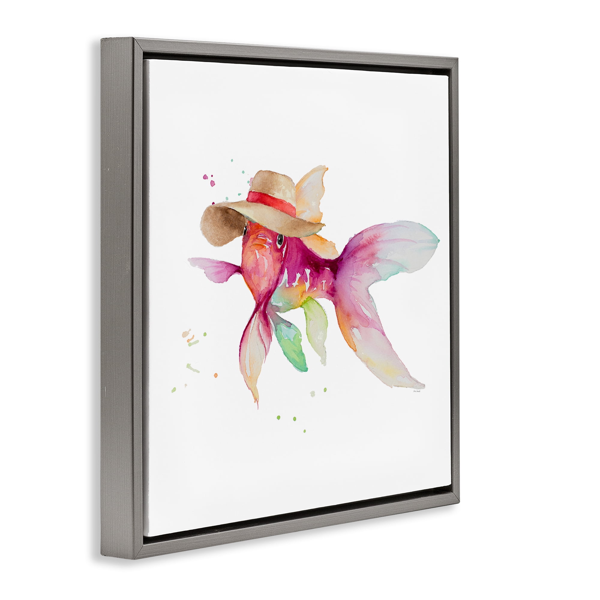 Stupell Industries Beach Fish Watercolor Novelty Painting Gray Floater Framed Canvas Art Print Wall Art, 18 x 18