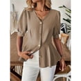 thumbnail image 6 of Women Business Casual Tops 2026 Summer Dressy Blouses Short Sleeve Peplum Work Shirts V Neck Office Outfit by Yigetop Khaki XL, 6 of 8