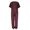thumbnail image 6 of XIAONU Womens Pajamas Set Casual Color Block Short Sleeve Top And Elastic High Waist Drawsting Long Pants Sleepwear Loungewear Set, 6 of 7