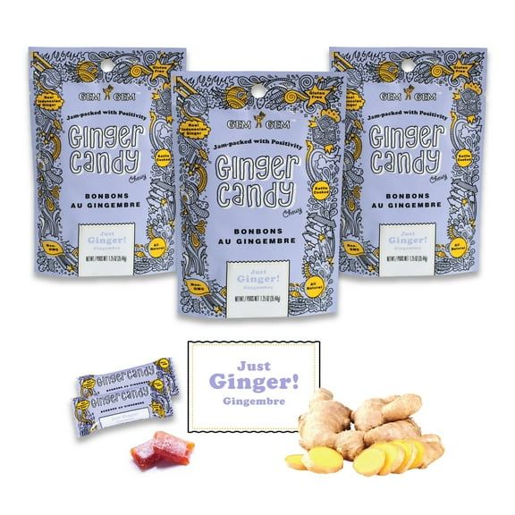 Gem Gem Ginger Candy Chewy Ginger Chews Original, 5.0oz, Pack of 3