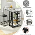 thumbnail image 5 of VECELO Bar Table and Chair Set, Dining Tables with 2 Bar Stools, Kitchen Counter with 3 Tier Storage Shelves, Counter Height Dining Tables & Chairs for Kitchen, Living Room, Marble Black, 5 of 11