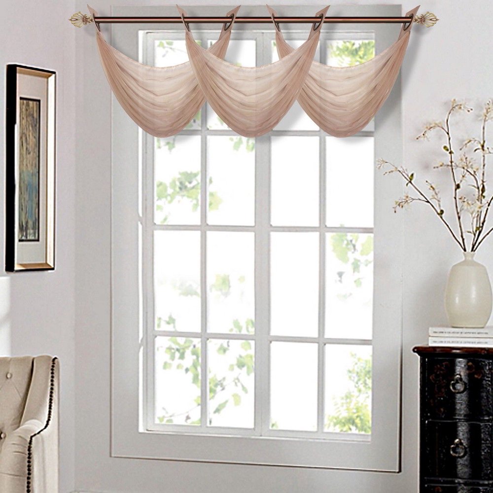 K36 TAUPE 1PC Solid Voile Sheer WATERFALL Valance Window Treatment