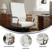 Flash Furniture Whitney High-Back Swivel LeatherSoft Desk Chair with Armrests, White/Rose Gold