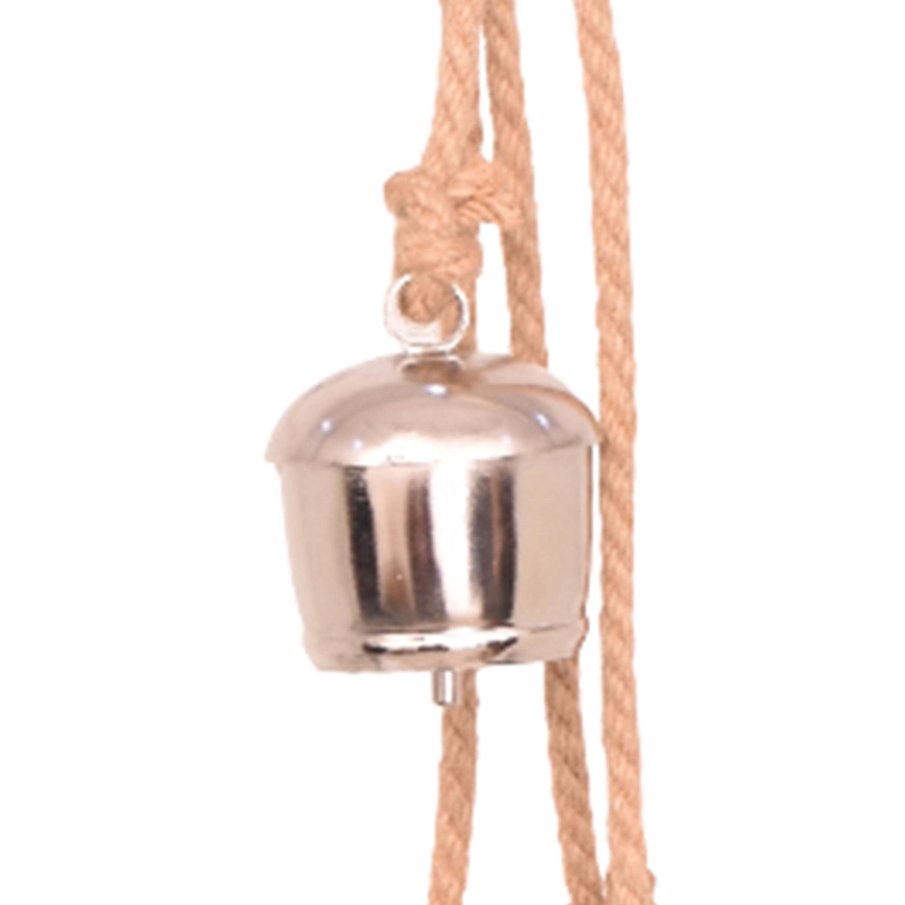 My Texas House 4-Piece Metal Hanging Bells, Silver Finish with Jute