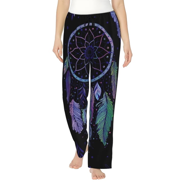 Fotbe Dreamcatcher With Colorful Feathers Pantalones de Pijama para Mujer, Pantalones de Dormir, Pantalones Pj con Cordón y Bolsillos-Large