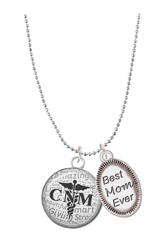 Silvertone Domed Black CNM Best Mom Ever Charm Necklace