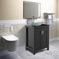 thumbnail image 4 of FULLWATT 24 Inches Traditional Bathroom Vanity Set in Black Finish, Single Bathroom Vanity with Top and 2-Door Cabinet, Brown Glass Sink Top with Single Faucet Hole, 4 of 11