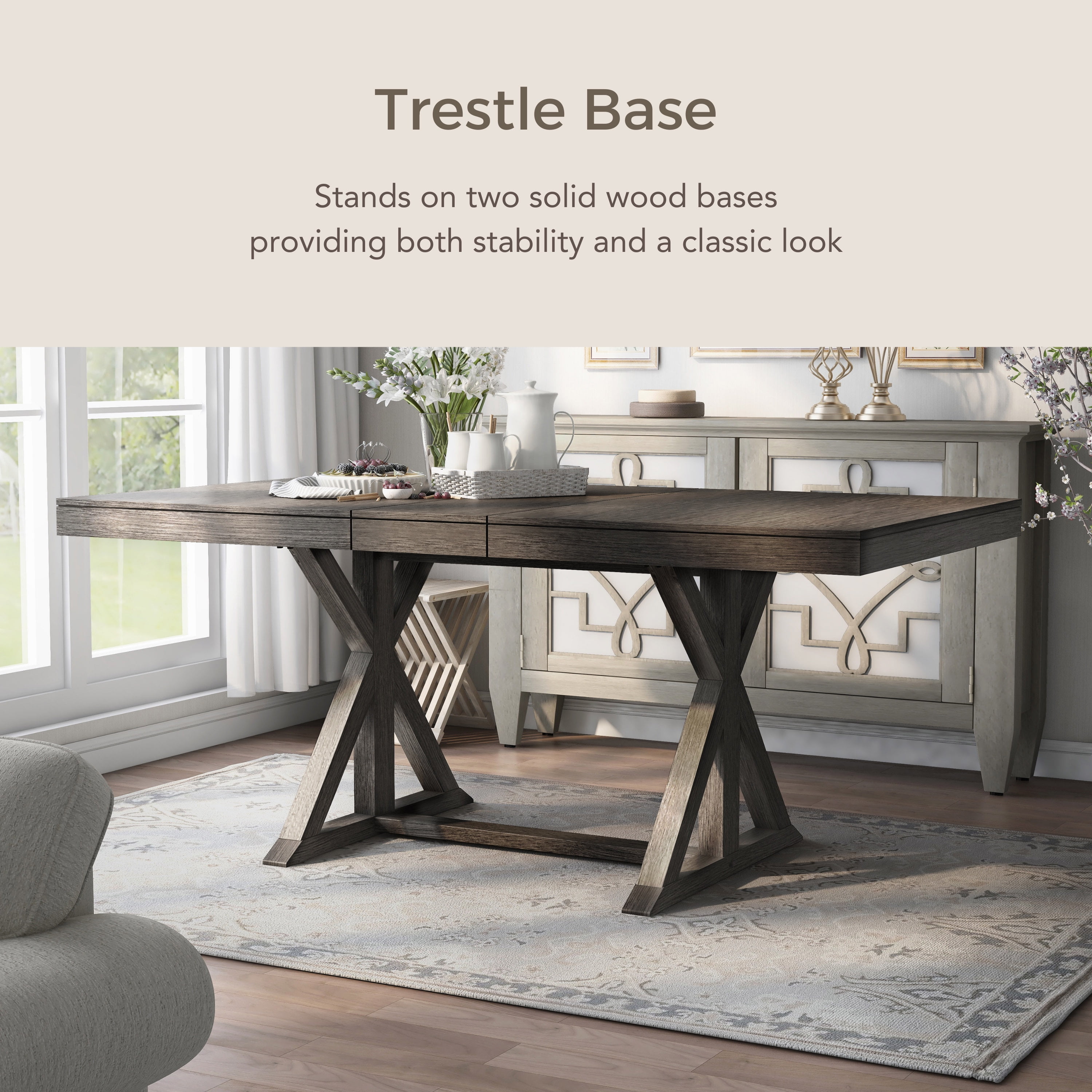 FOA Peter 78 in. Rectangular Wood Dining Table in Gray Finish, Seats up to 8