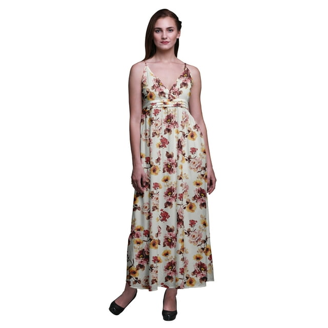 Bimba Robe Longue Maxi à Bretelles Spaghetti Ajustables à Imprimé Floral Tenue de Plage d'Été-Petit