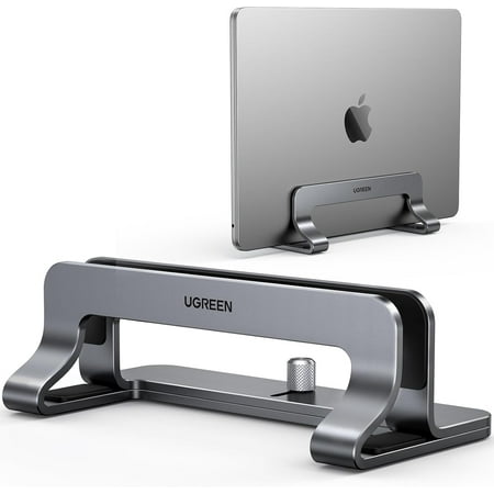 Vertical Laptop Stand Holder for Desk Compatible with MacBook Pro, MacBook Air Stand Vertical Aluminum Adjustable for Up to 17.3 Inch Gaming Laptop, Gray