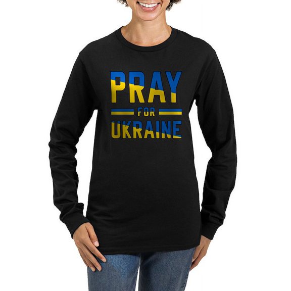 CafePress - Pray For Ukraine Long Sleeve T Shirt - Women's Long Sleeve Graphic Tee Casual Fit