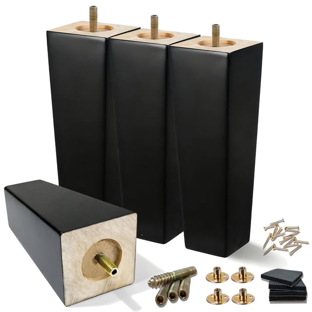 Patas para muebles SHANJUE de 20 cm, negras, de madera, paquete de 4