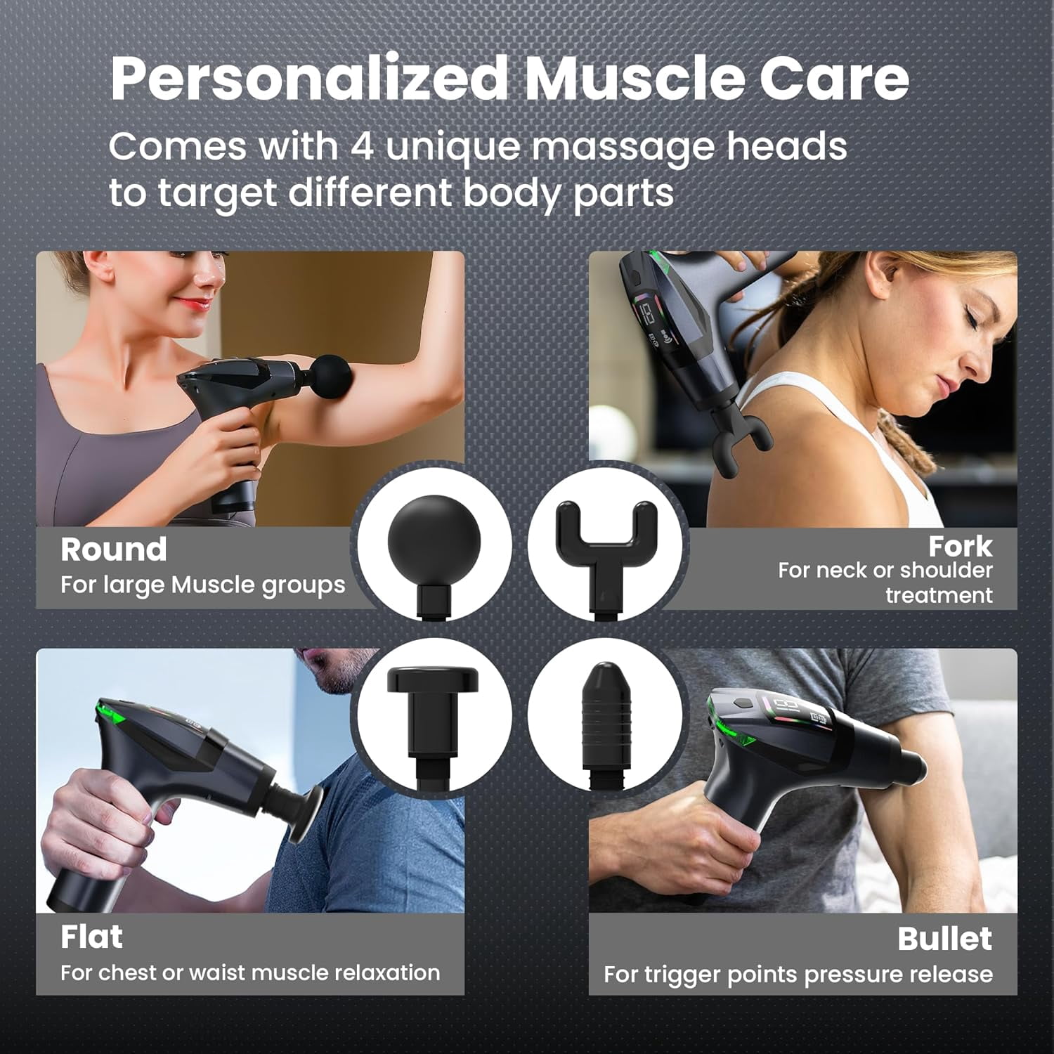 3-in-1 Percussion Massage Gun with Extension Handle - Detachable Deep Tissue Massager for Back, Neck, Shoulder, Arms, Thigh Pain Relief