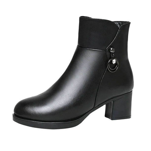 NECHOLOGY Botas Mujer Zapatos Botines mujer Botines de de otoño e invierno para mujer, tacón grueso, tacón medio, Color sólido, cremallera lateral negra, terciopelo cálido (Black, 7.5)