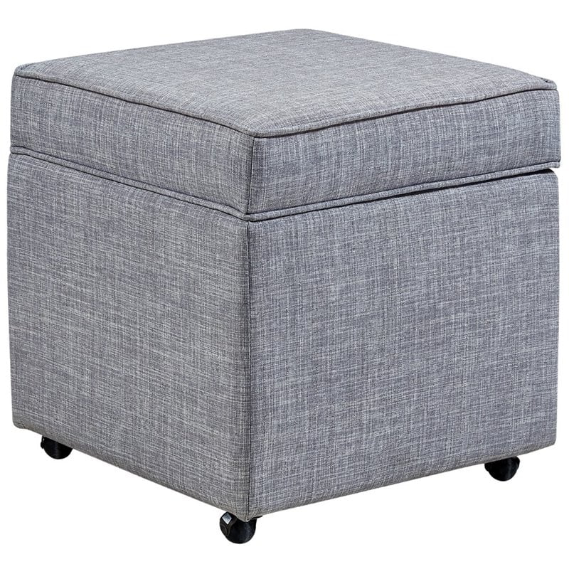 Posh Living Ruby Tufted Linen Fabric Cube Storage Ottoman with Casters