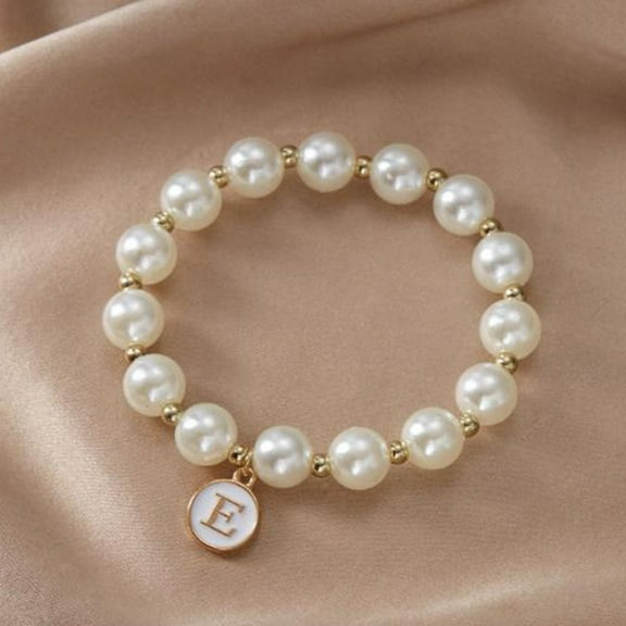 Fashionable Imitation Pearl Alphabet Bracelet - Versatile Elastic Cord Beaded Jewelry for Women for Loved Ones