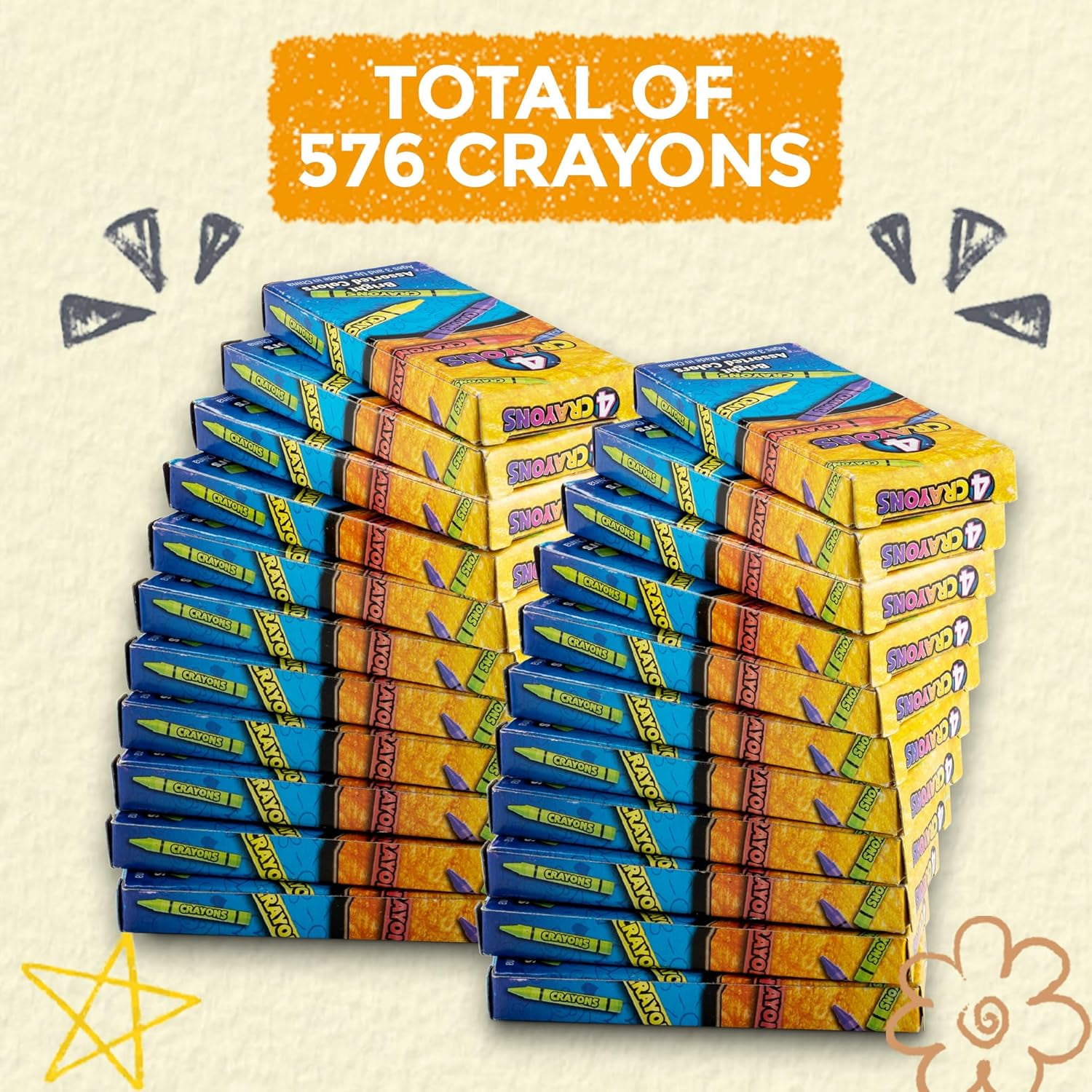 Bulk Crayons - 576 Crayons! (Case of 144 - 4-Packs) Premium Color Crayons Bulk School Supplies For Kids And Toddler Crayons Bulk Non-toxic, For Party Favors, Restaurants, Goody Bags Stocking Stuffers