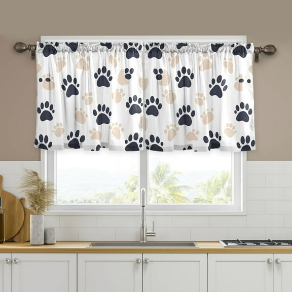 Yayeee Kitchen Curtains Set of 2 Light Filtering 57"x24" Over Sink Window Panels, Black Cat Paw
