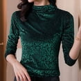 thumbnail image 4 of QATAINLAV Womens Mock Neck Long Sleeve Velvet Tops Elegant Party Holiday T Shirts Solid Slim Fit Tunic Dressy Blouses, Green, L, !, 4 of 10