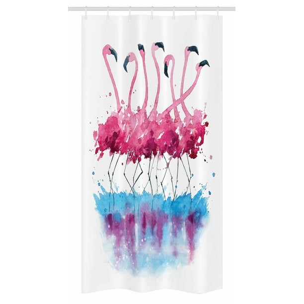 Animal Stall Shower Curtain, Flamingos Love Birds Feather Romance
