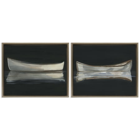 Stupell Industries Still Canoe Reflections 2 Piece Brown Framed Floater Canvas Set design by Ethan Harper, 25 x 31