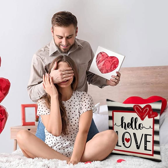 WDOEID Valentine's Day Pillow Covers 18 X 18 Inch Valentines Decor Truck Hearts Love Kisses Striped Decorative Pillowcases For Sofa Couch Cushion Decoration,Valentine'S Day