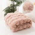 thumbnail image 6 of VK·LIVING Thick Ribbed Faux Rabbit Fur Cozy Reversible Throw Blanket,Super Soft 3D Striped Fuzzy Cozy Blankets,Pink,108"x 90", 6 of 7