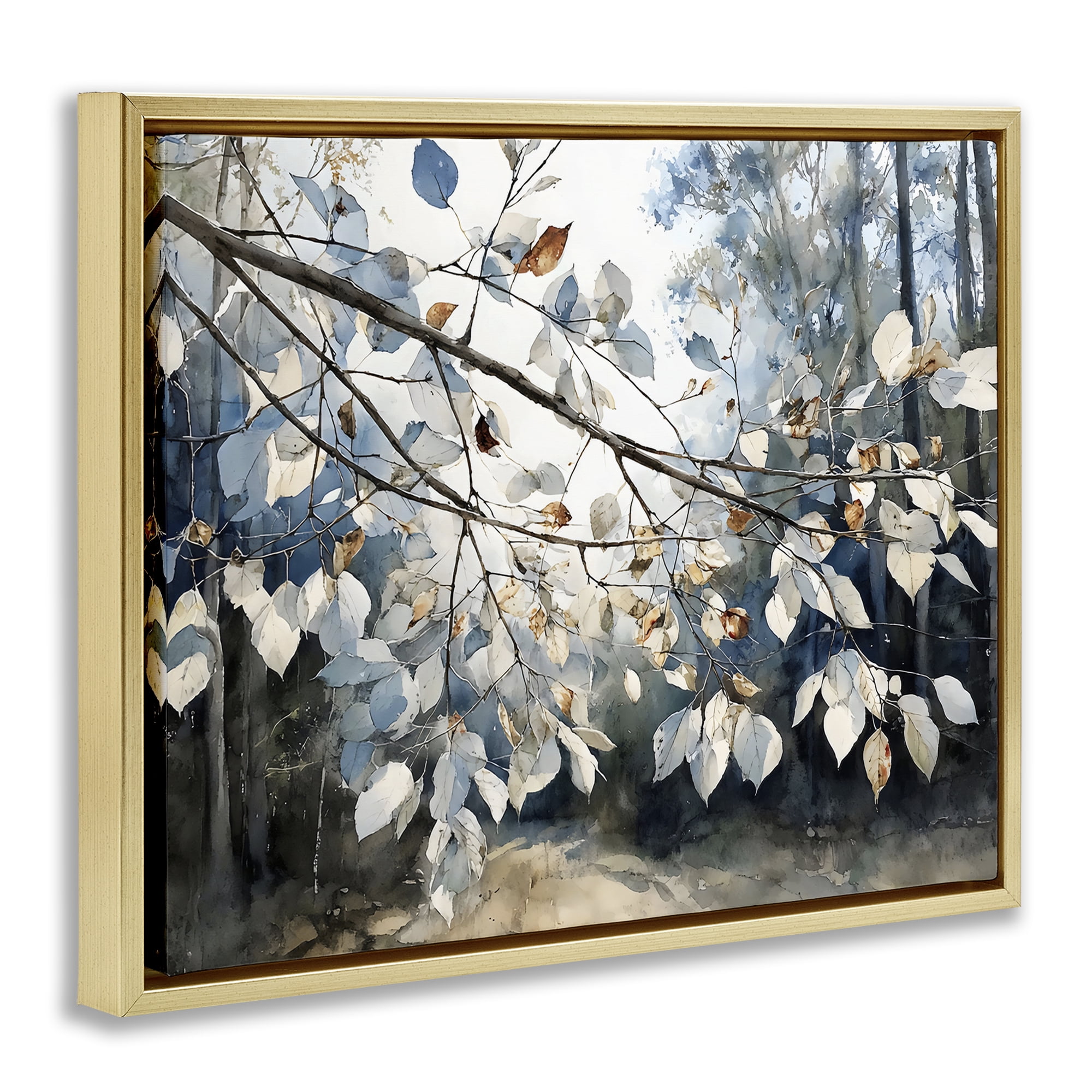 Stupell Industries Blue Fall Branch Leaves Gold Framed Floater Canvas Wall Art, design by Franklyn Gregory