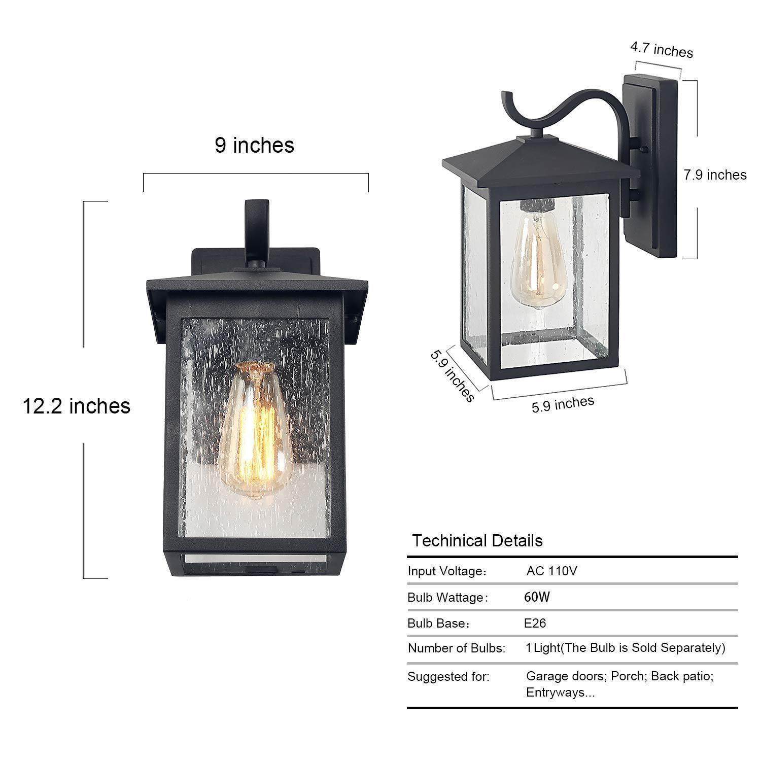 LNC 1-Light Black Outdoor Lantern Wall Sconce with Seeded Glass