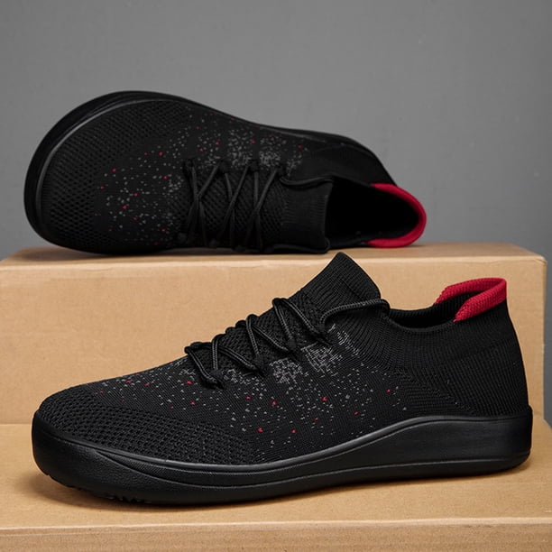 Zapatos caminando para hombres con la caja de punta ancha de las zapatillas de deporte descalzo casual (40) rojo