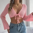 thumbnail image 6 of 2025 Women's Solid Knot Open Navel Knitwear Holiday Top Womens Long Sleeve Tops Spf Shirts for Women Long Sleeve, 6 of 8