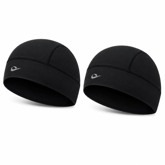 2-Pack Togravi Mall Adult Skull Cap Helmet Liner, Black Moisture-Wicking Breathable Beanie for Running, Cycling, Men & Women