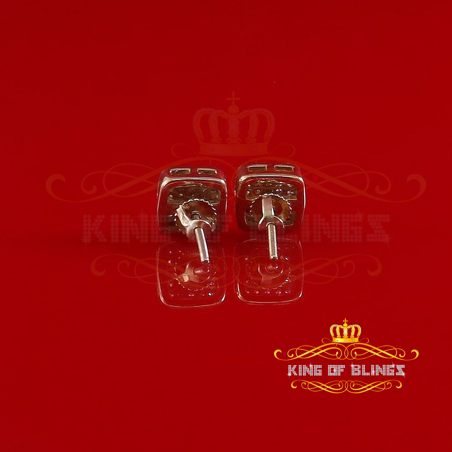 King of Bling's Elegant Yellow 925 Silver 0.50ct Cubic Zirconia Screw Back Square Ladies Earring