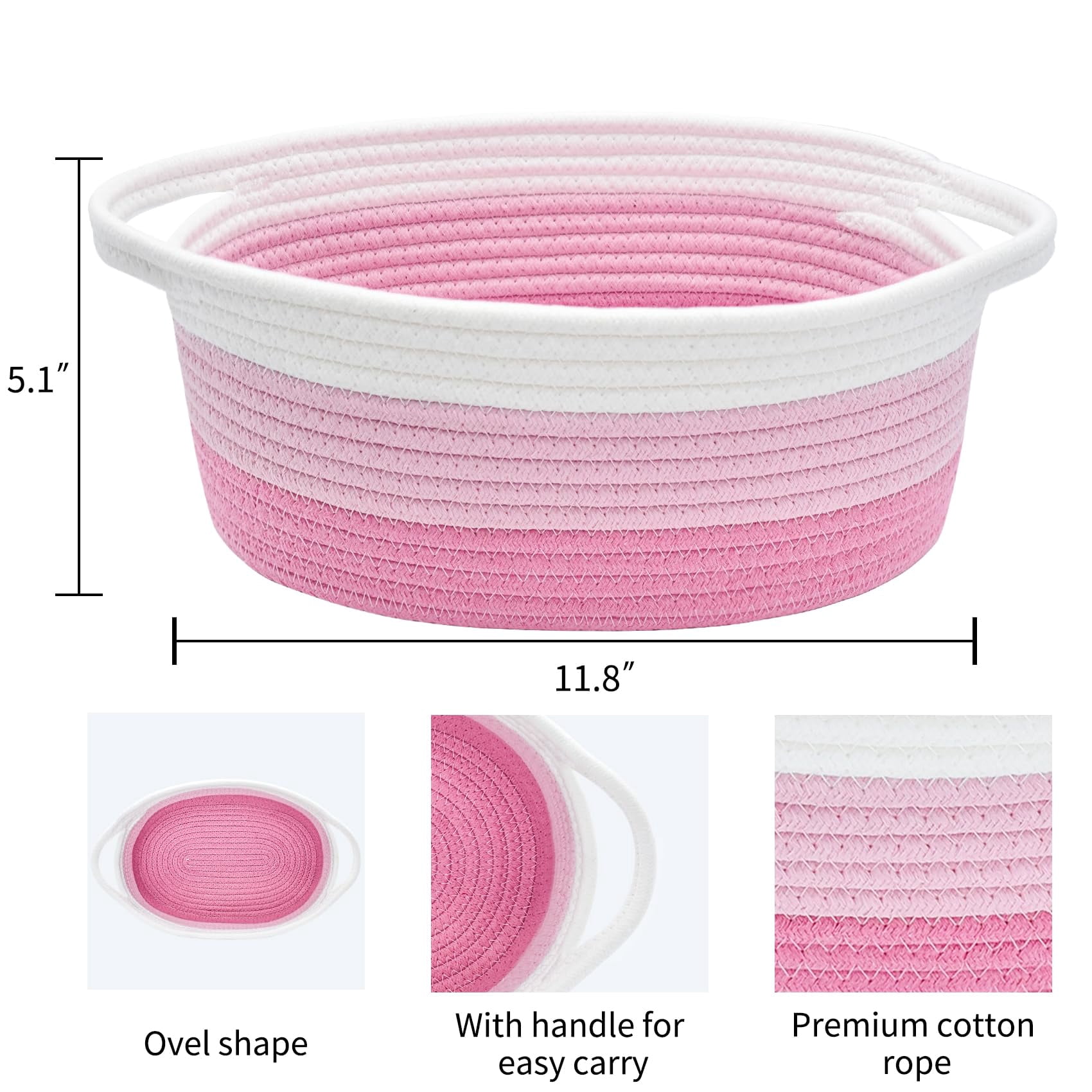 Soft Rope Woven Storage Basket with Handles, Compact Decorative Organizer Bin for Dog & Cat Toys, Shelf Storage & Easter Gift Basket