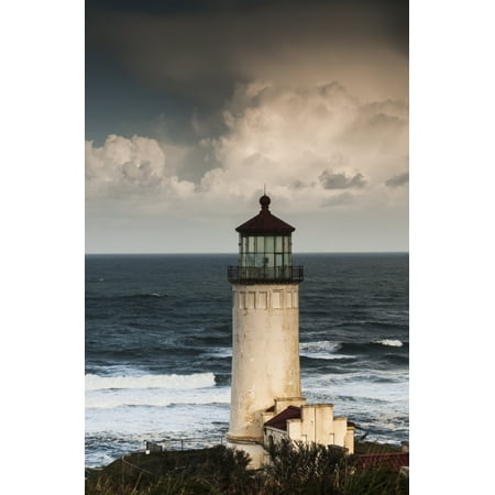 North Head Lighthouse complemented by clouds and surf Ilwaco Washington United States of America Poster Print by Robert L Potts  Design (Best Surfing In America)