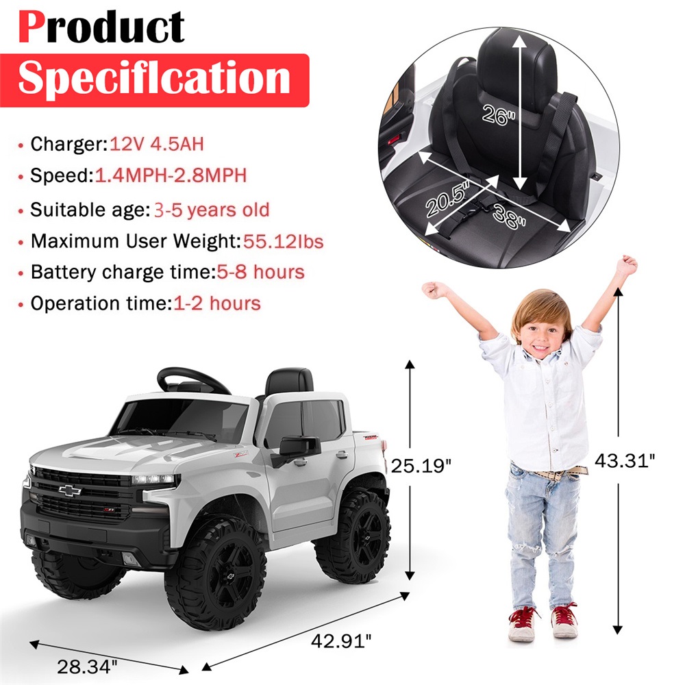 Chevrolet Silverado 12V Ride on Truck, Ride on Toys with Remote Control ...