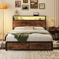 thumbnail image 4 of Fluest Full Bed Frame with 2-Tier Storage Headboard, USB Port and LED Light, 4 Storage Drawers, Brown, 4 of 7