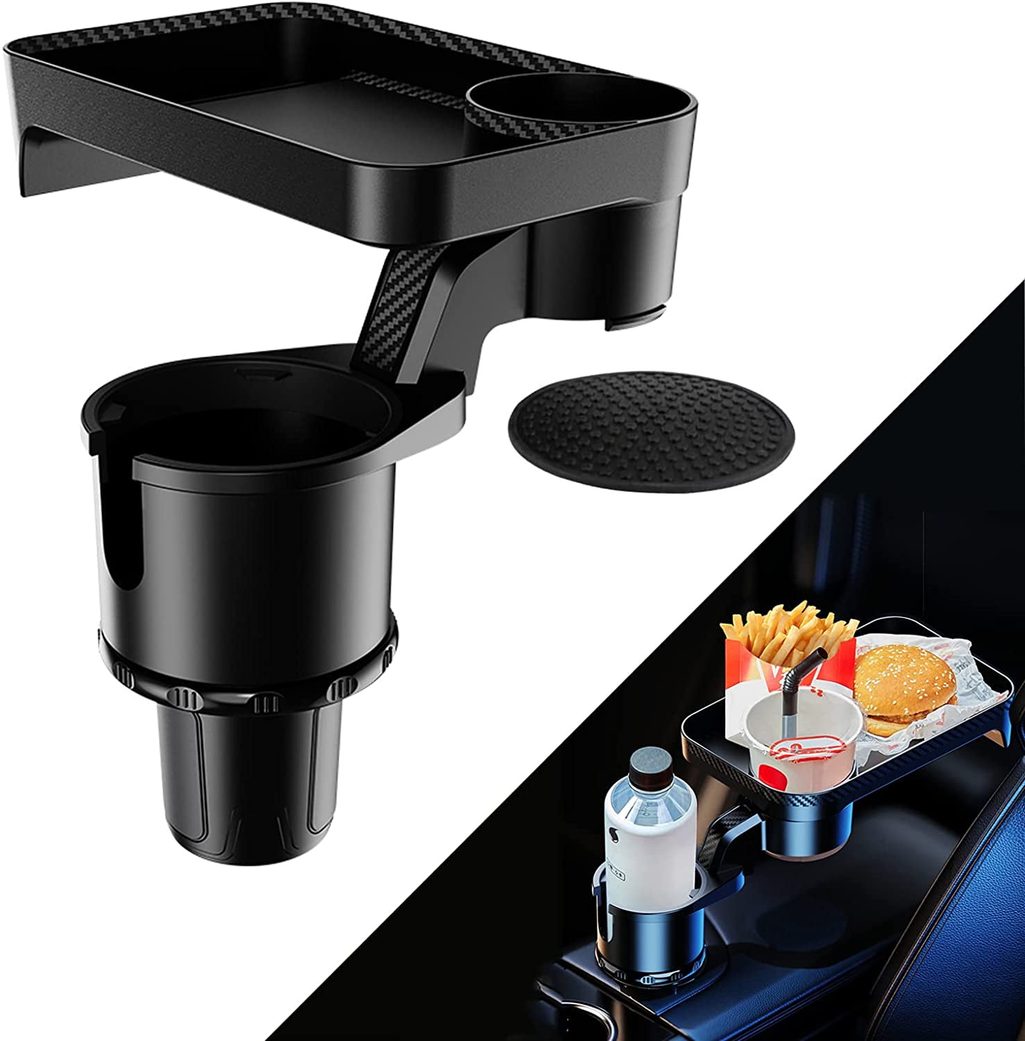 Falimottype Car Cup Holder Expander & Tray with Large Attachable Table