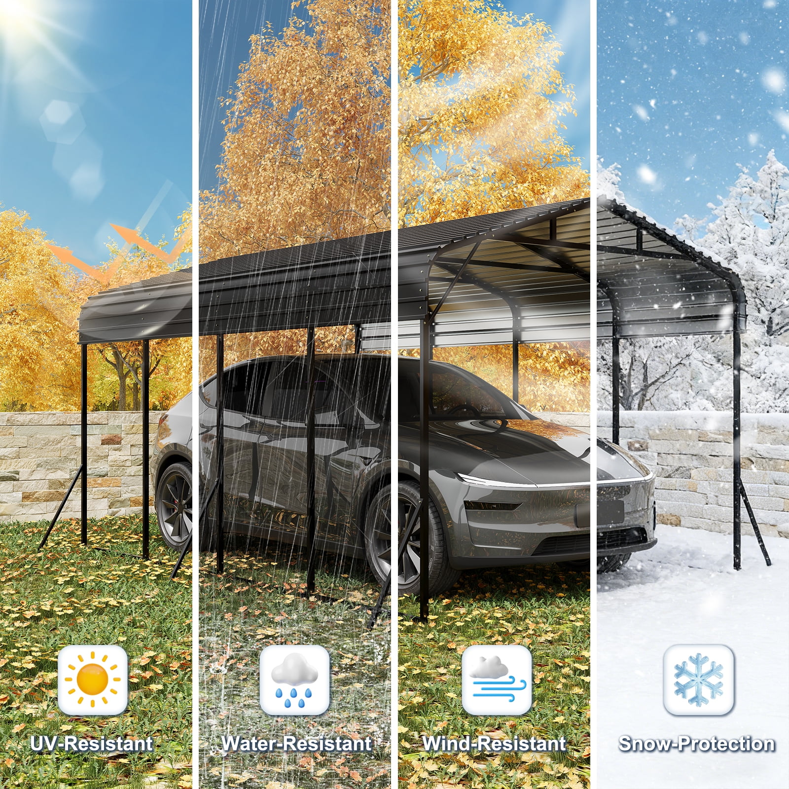 20x12ft Metal Carport, Heavy Duty Carport with Steel Panels, All-Weather & Snow Load Protection Canopy for Car, Boat, Truck Shelter